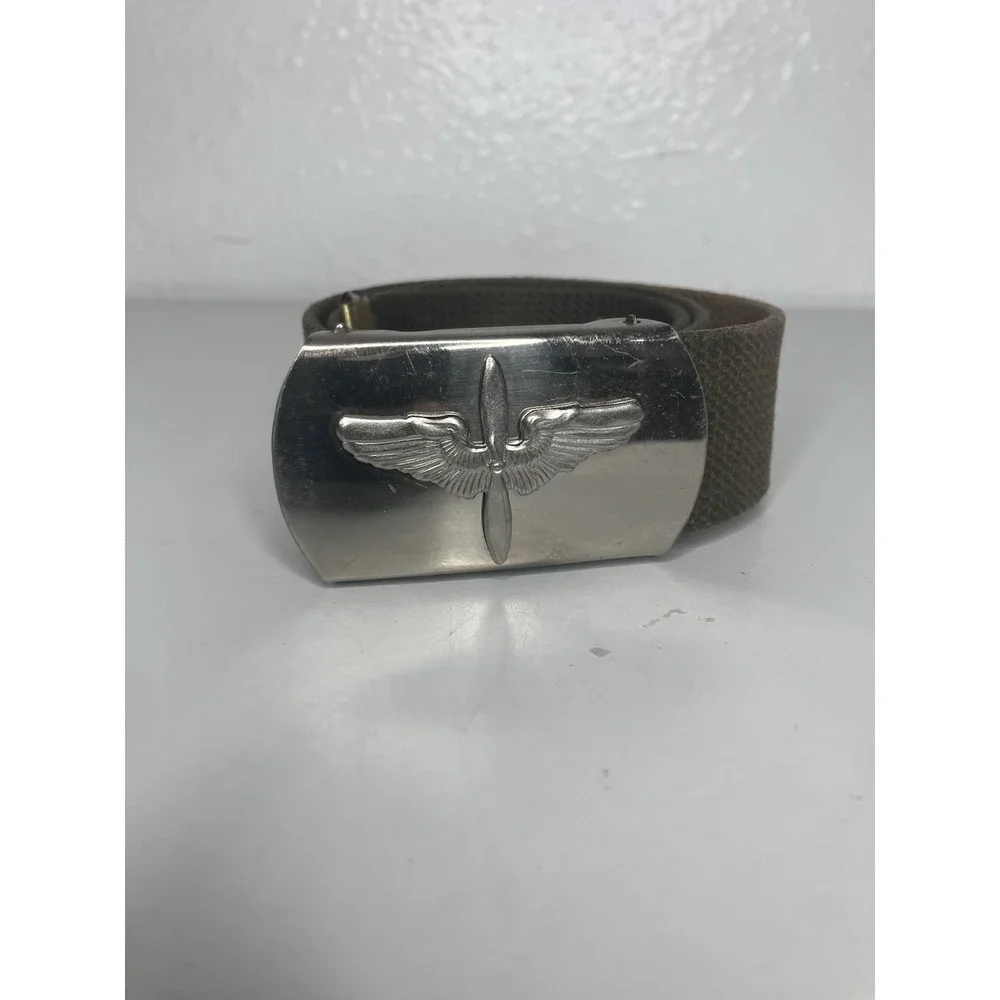 Vintage WWII USAAF Army Air Corps Cadet Belt Buckle Wings Propeller Solid Brass